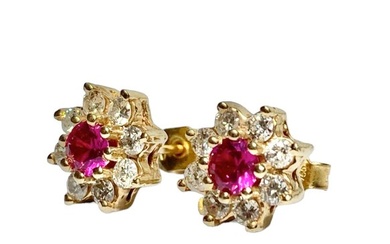 Earrings Yellow gold Diamond (Natural) - Ruby