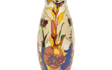 Earthenware vase (mod.no.3) with polychrome glazed abstract decoration "Vredesbloem", painter...