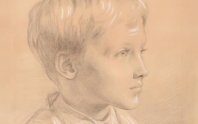 École anglaise du 19e siècle. Portrait d'un jeune garçon, Crayon et craie, 18" x 12.75"...