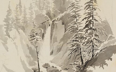 Edmond de Bretenières (1804-1882), View of a waterfall of the Rosenlaui glacier, Canton Bern, Switzerland, 1825, Brush Drawing