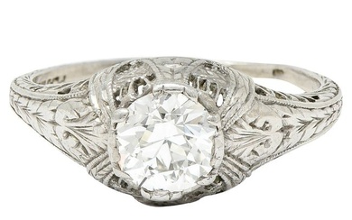 Edwardian 0.95 Carat Diamond Platinum Laurel Foliate Engagement Ring