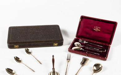 Eight Pieces of French Silver Tea Ware with Cased Spoon Set