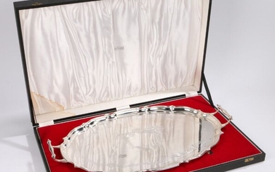 Elizabeth II silver tray, Birmingham 1964, maker Barker Ellis Silver Co. the oval tray with