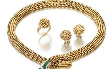 Emerald, ruby and pearl necklace, Faraone, and a gold demi-parure (Collana con smeraldi, rubini e perle, Faraone, e una demi-parure in oro), Faraone