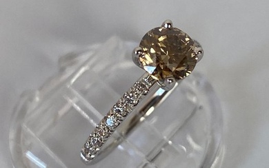 Engagement ring - 14 kt. White gold - 1.09 tw. Mixed yellow Diamond (Natural coloured) - Diamond