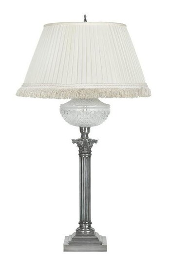 English Silverplate and Crystal Banquet Lamp
