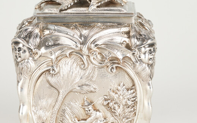 English Sterling Silver Tea Caddy in the Chinese Taste