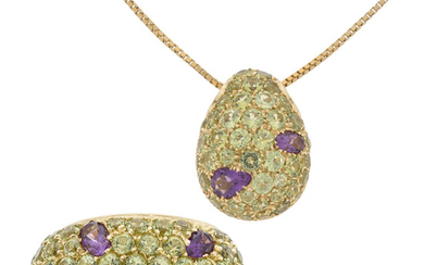 Enrica Cislaghi Peridot, Amethyst, Gold Jewelry Suite Stones: Round-cut...