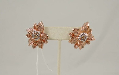 FABULOUS PAIR OF LADIES VINTAGE14K ROSE GOLD & WHITE GOLD AND DIAMOND EARRINGS