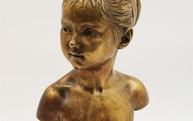 FINE CAST FRENCH GILT BRONZE BUST OF YOUNG GIRL