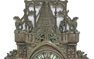 FRENCH GOTHIC REVIVAL SILVERED METAL ARCHITECTURAL WALL CLOCK