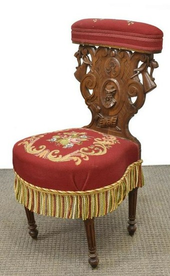 FRENCH WELL-CARVED WALNUT GENTS SMOKING CHAIR