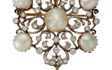 FRESHWATER CULTURED PEARL AND DIAMOND PENDANT BROOCH