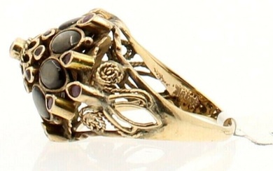 Fine Estate Vintage 14k Yellow Gold Ruby Black Star Sapphire Ladies Ring Size 7