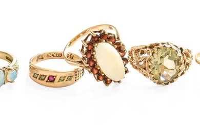 Five Dress Rings, comprising of a 9 carat gold opal...