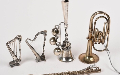 Five Silver Musical Instrument Ornaments