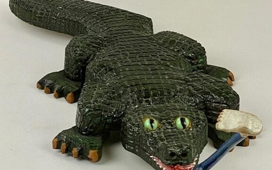 Folk Art Carved Alligator Eating a Man