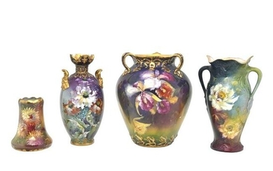 Four Royal Bonn Painted Ceramic Floral Painted Vases.