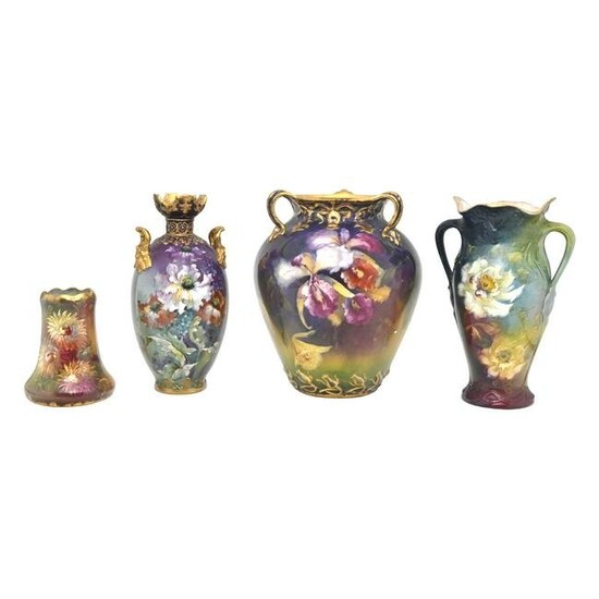 Four Royal Bonn Painted Ceramic Floral Painted Vases.