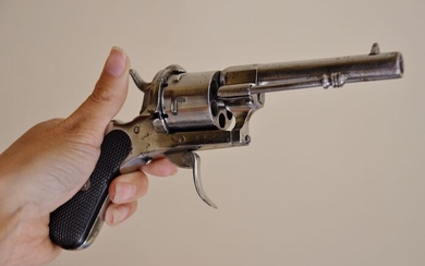 France - 1850 - Revolver Lefaucheux poinçon EL 69 - 9 mm - Nickelage d'origine - n° de série - Parfait état, rare et unique ! - Pinfire (Lefaucheux) - Revolver
