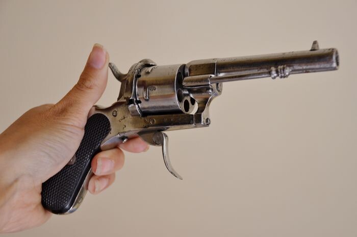 France - 1850 - Revolver Lefaucheux poinçon EL 69 - 9 mm - Nickelage d'origine - n° de série - Parfait état, rare et unique ! - Pinfire (Lefaucheux) - Revolver