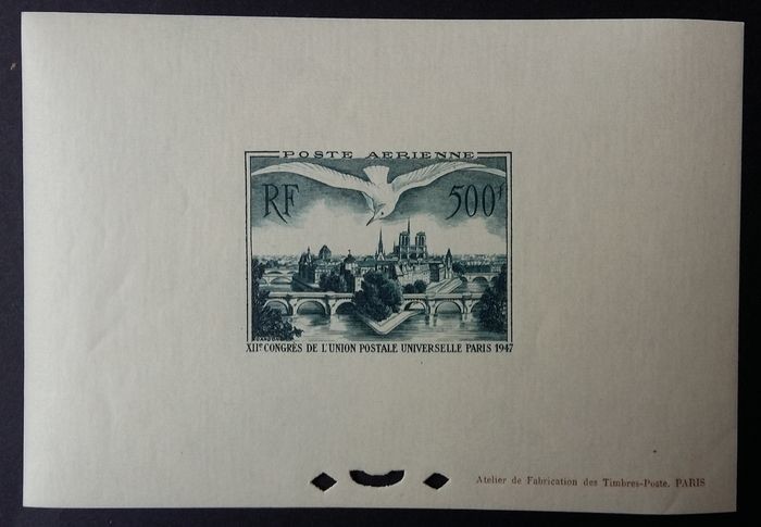 France 1947 - 500 francs Bridges of Paris, special imperforate block, 200 copies printed - Yvert Bloc spécial du Congrès de l'Union Postale, 20