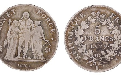 France - Directoire (1795-1799) 5 Francs Union et Force An 9 L (Bayonne) A :...