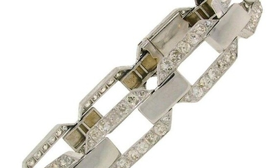 French 1920s Diamond Platinum White Gold Link Bracelet