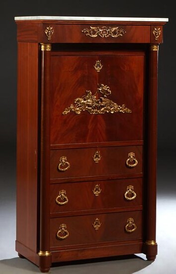 French Empire Style Ormolu Mounted Carved Walnut Marble