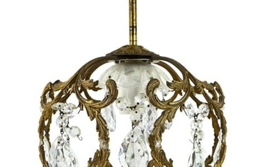French Rococo Gilt Bronze & Crystal Pendant Light