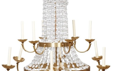 French Style Twelve Light Brass Wedding Cake Chandelier, 20th c., H.- 40 in., Dia.- 38 in.