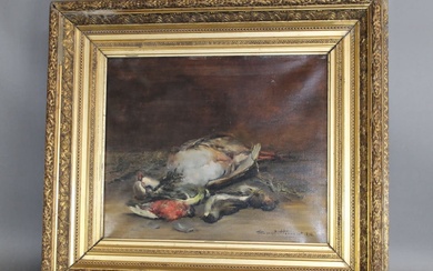 French oil on canvas still life with bird