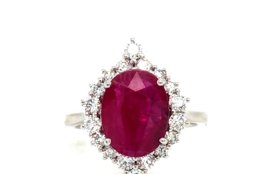 GIA Burma Ruby and Diamond Halo Ring