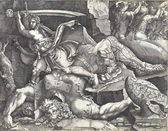 GIOVANNI BATTISTA GHISI (after Giulio Romano) David Cutting off the Head of Goliath....