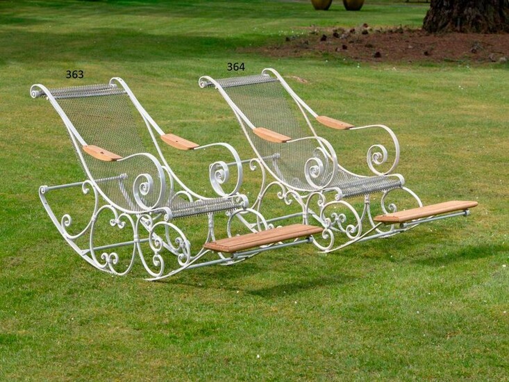 Garden seats: A wrought iron and mesh rocking chair