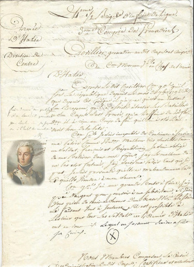 Général Jean-Marie Victor Moreau - Autograph; Notes and signature on a Italy army grenadier's letter - 1799