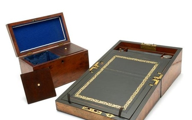 Georgian Style Burl Wood Lap Writing Box and a Mahogany