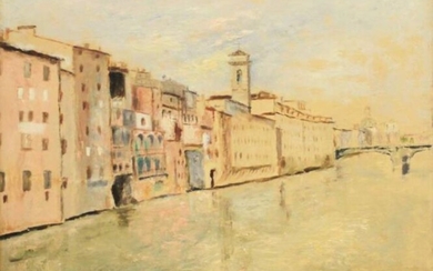 Giosuè CALIERNO (1897-1968) - Firenze, mattino sull'Arno, case di S.Iacopo