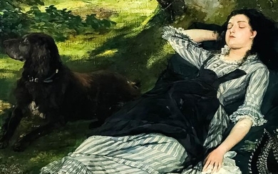 Girl with Dog Oil Painting after James Jacques Tissot