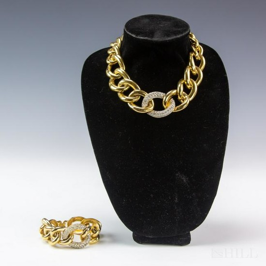 Givenchy Gold Tone Chain Link Necklace & Bracelet