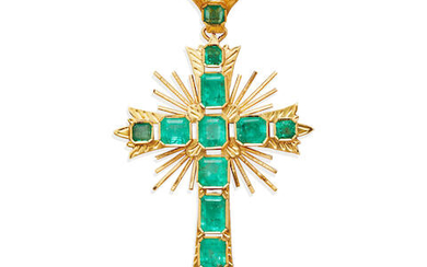 Gold and Emerald Cross Pendant
