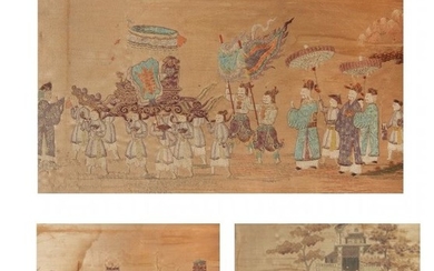 Great embroidery on polychrome silk It depicts an Imperial Procession (3) - Silk - china - 19th century