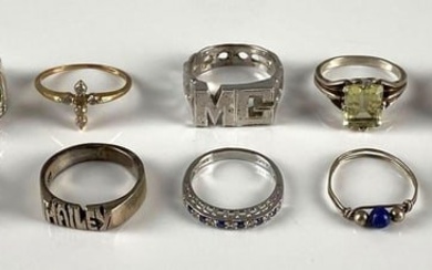 Group of 10 Sterling Silver Rings and More