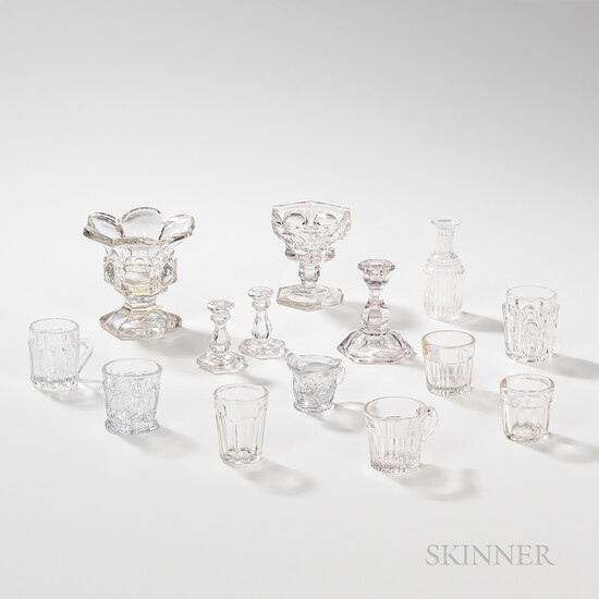 Group of Small Colorless Glass Blown Molded Objects