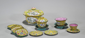 Group of Thirteen Antique Chinese Enamel on Copper Pieces
