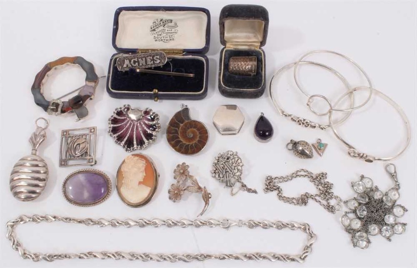 Group of silver jewellery and white metal jewellery