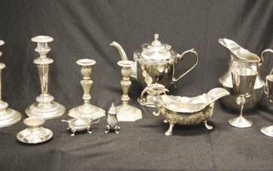 Group silver plate tableware pieces