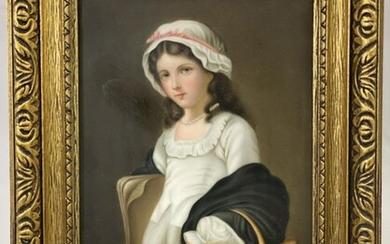 Hand Painted Porcelain Portrait Plaque of a Girl