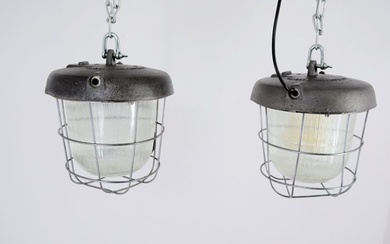 Hanging lamp (2) - Glass, Iron (cast)