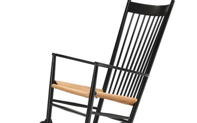 SOLD. Hans J. Wegner: “J16”. Rocking chair with black lacquered frame, seat with woven paper cord. Manufactured for FDB. – Bruun Rasmussen Auctioneers of Fine Art